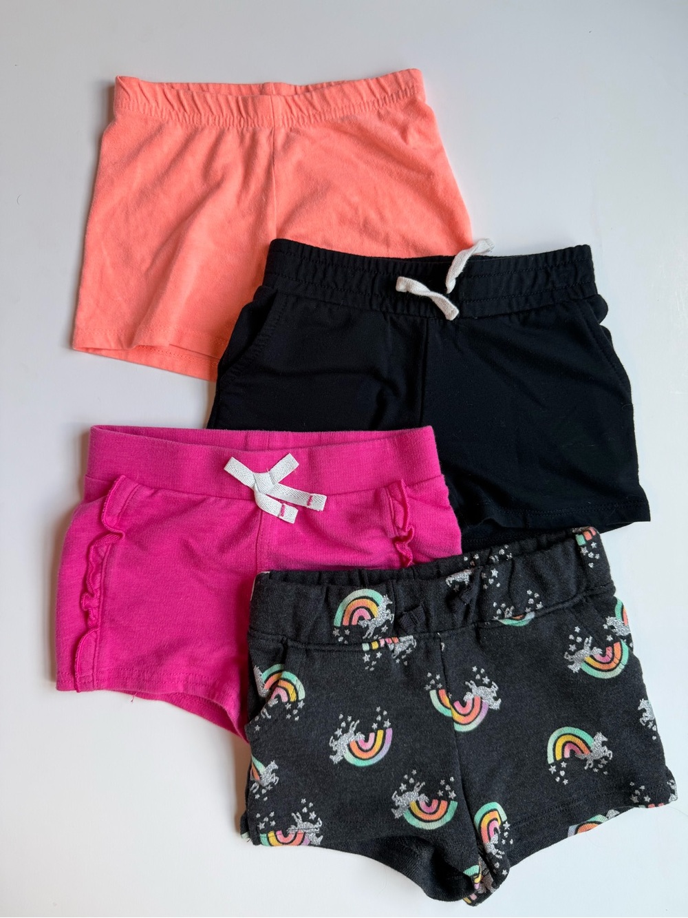 Set of 4 Cotton Blend Shorts - Coral, Black, Pink, Rainbow Print